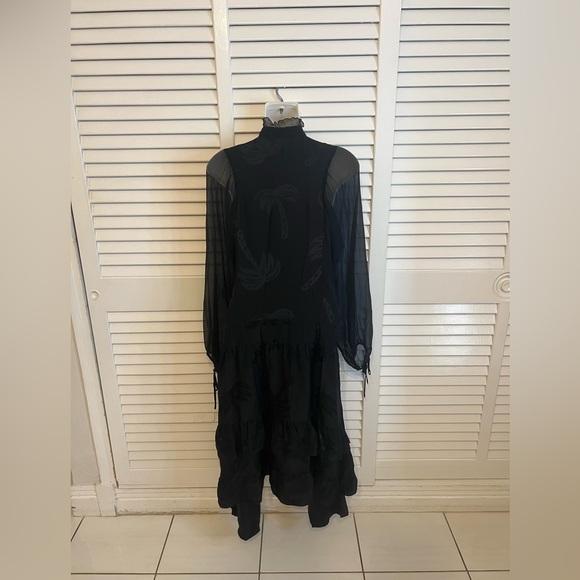 Coach Palm Tree Jacquard Dress Size 0 Black Silk Blend Chiffon - Picture 6 of 9